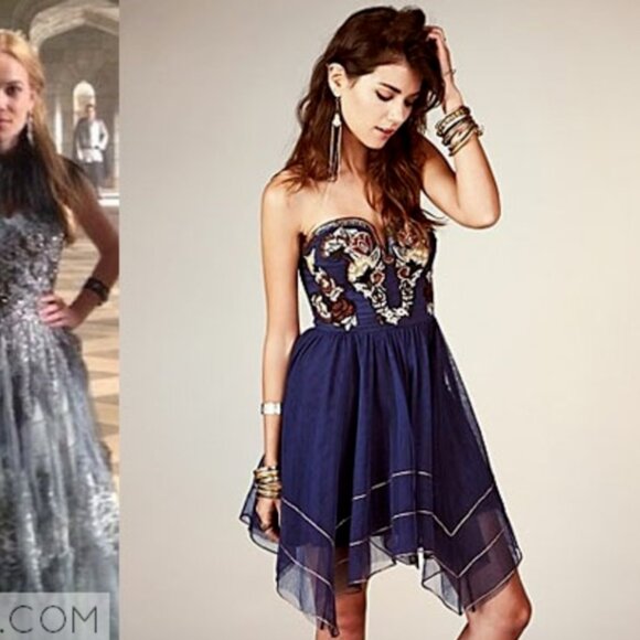 Free People Blue Floral Bodice Mesh Mini Formal Festival Prom Dress Gown Rare - Picture 1 of 6